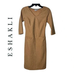 1346. ESHAKTI 3/4 SLEEVE SWEATER DRESS GOLD IN COLOR WITH GOLD METALLIC‎ SPACKS
